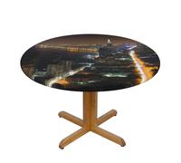 HEBSDFG Belle nappe ronde imprimée vue nocturne de ville M (138 cm de diamètre) - Polyester imperméable à bord élastique pour tables rondes, salle à manger intérieur/extérieur et cadeau