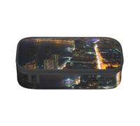 HEBSDFG Belle trousse à crayons avec vue nocturne sur la ville, grand compartiment mignon, organiseur de bureau, trousse de maquillage pour l'école, le bureau, le maquillage, les voyages, Noir ,