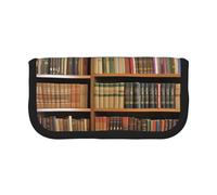 HEBSDFG Bibliothèque Bibliothèque Imprimé Dessin Animé Toile Trousse à Crayons Cosmétique Organisateur Cosmétique Pochette Stylo Pochette pour École Voyage Bureau et Cadeau, Noir , Taille unique,