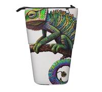 HEBSDFG Cameleon Listen Music Print Trousse à crayons rétractable avec fermeture éclair pour l'école, le bureau, les voyages, Noir , Taille unique, Cartable