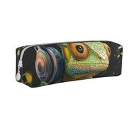 HEBSDFG Cameleon Listen Music Trousse à crayons en cuir et pochette à cosmétiques, organiseur minimaliste à fermeture éclair pour l'école, le bureau, les voyages, cadeau élégant, blanc, Taille unique,