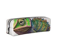 HEBSDFG Cameleon - Trousse à crayons en cuir avec imprimé musique et trousse à cosmétiques, organiseur minimaliste à fermeture éclair pour l'école, le bureau, les voyages, cadeau élégant, blanc,