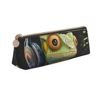 HEBSDFG Cameleon - Trousse à crayons triangulaire en cuir PVC avec fermeture éclair pour l'école, le bureau, les voyages, cadeau élégant, blanc, Taille unique, Cartable