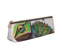 HEBSDFG Cameleon - Trousse à crayons triangulaire en cuir PVC avec fermeture éclair pour l'école, le bureau, les voyages, cadeau élégant, blanc, Taille unique, Cartable