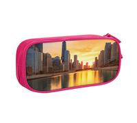 HEBSDFG Chicago Downtown Trousse à crayons avec imprimé coucher de soleil pour garçons et filles - Trousse de voyage noire haute capacité pour étudiants, école, université, bureau, rose, Taille unique