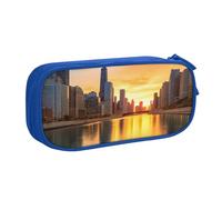 HEBSDFG Chicago Downtown Trousse à crayons avec imprimé coucher de soleil pour garçons et filles - Trousse de voyage noire haute capacité pour étudiants, école, université, bureau, bleu, Taille unique