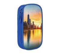 HEBSDFG Chicago Downtown - Trousse à crayons noire haute capacité avec emplacements pour stylos et pochettes pour l'école, les voyages, le maquillage, bleu, Taille unique, Cartable