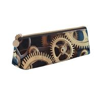 HEBSDFG Clock Gears Trousse à crayons triangulaire et pochette cosmétique en cuir PVC avec fermeture éclair pour l'école, le bureau, les voyages Cadeau élégant, blanc, Taille unique, Cartable