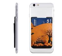 HEBSDFG Étui portefeuille pour téléphone avec motif plume de paon imprimé avec adhésif 3M pour iPhone et Android, Fête d'Halloween orange, Taille unique, Décontracté