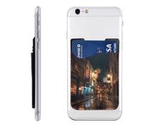 HEBSDFG Étui portefeuille pour téléphone avec support de carte de téléphone imprimé coucher de soleil et plage 3M adhésif pour iPhone et Android, Paysage nocturne de rue, Taille unique, Décontracté