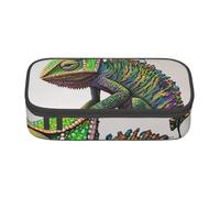 HEBSDFG Grande trousse à crayons avec imprimé caméléon - Motif musique - Joli compartiment - Organiseur de bureau - Pour l'école, le bureau, le maquillage, les voyages, Noir , Taille unique, Cartable