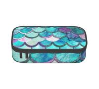 HEBSDFG Grande trousse à crayons avec imprimé écailles de poisson sirène - Joli compartiment - Organiseur de bureau - Pour l'école, le bureau, le maquillage, les voyages, Noir , Taille unique,