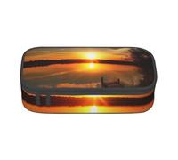 HEBSDFG Grande trousse à crayons avec imprimé Lake Under Sunset - Joli compartiment - Organiseur de bureau - Pour l'école, le bureau, le maquillage, les voyages, Noir , Taille unique, Cartable