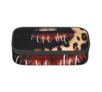 HEBSDFG Grande trousse à crayons avec imprimé lèvres léopard - Joli compartiment - Organiseur de bureau - Trousse de maquillage pour l'école, le bureau, le maquillage, les voyages, Noir , Taille