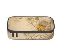 HEBSDFG Grande trousse à crayons avec imprimé nautique requins - Joli compartiment - Organiseur de bureau - Pour l'école, le bureau, le maquillage, les voyages, Rural Honey Bees Fleurs sauvages, One