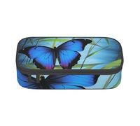 HEBSDFG Grande trousse à crayons avec imprimé papillon bleu et bambou - Joli compartiment - Organiseur de bureau - Pour l'école, le bureau, le maquillage, les voyages, Noir , Taille unique, Cartable