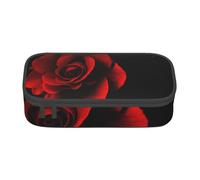 HEBSDFG Grande trousse à crayons avec imprimé rose vin rouge et bougie - Joli compartiment - Organiseur de bureau - Pour l'école, le bureau, le maquillage, les voyages, Rouge rose noir, One Size