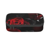 HEBSDFG Grande trousse à crayons avec imprimé rose vin rouge et bougie - Joli compartiment - Organiseur de bureau - Pour l'école, le bureau, le maquillage, les voyages, Motif roses - Rouge, One Size