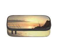 HEBSDFG Grande trousse à crayons avec imprimé scène côtière calme - Joli compartiment - Organiseur de bureau - Pour l'école, le bureau, le maquillage, les voyages, Noir , Taille unique, Cartable