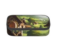 HEBSDFG Grande trousse à crayons avec joli compartiment imprimé village pour l'école, le bureau, le maquillage, les voyages, Noir , Taille unique, Cartable