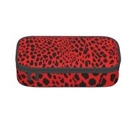 HEBSDFG Grande trousse à crayons avec motif léopard rouge - Joli compartiment - Organiseur de bureau - Trousse de maquillage pour l'école, le bureau, le maquillage, les voyages, Noir , Taille unique,