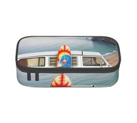 HEBSDFG Grande trousse à crayons avec motif Van in the Beach avec une planche de surf - Grand compartiment mignon - Organiseur de bureau - Trousse de maquillage pour l'école, le bureau, le maquillage