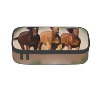 HEBSDFG Grande trousse à crayons avec trois chevaux qui courent - Joli compartiment - Organiseur de bureau - Pour l'école, le bureau, le maquillage, les voyages, Noir , Taille unique, Cartable