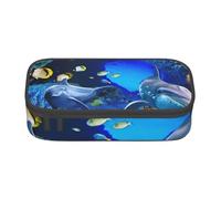 HEBSDFG Grande trousse à crayons blanche avec motif paon - Joli compartiment - Organiseur de bureau - Trousse de maquillage pour l'école, le bureau, le maquillage, les voyages, Dauphin du monde