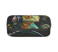 HEBSDFG Grande trousse à crayons caméléon avec imprimé musique - Joli compartiment - Organiseur de bureau - Pour l'école, le bureau, le maquillage, les voyages, Noir , Taille unique, Cartable