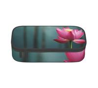 HEBSDFG Grande trousse à crayons en bambou avec motif fleur de lotus - Joli compartiment - Organiseur de bureau - Pour l'école, le bureau, le maquillage, les voyages, Noir , Taille unique, Cartable