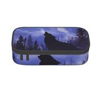 HEBSDFG Grande trousse à crayons imprimé feu de football avec compartiment mignon pour l'école, le bureau, le maquillage, les voyages, Loup en pleine lune nuit, One Size, Cartable