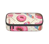HEBSDFG Grande trousse à crayons imprimée cool avec compartiment mignon pour l'école, le bureau, le maquillage, les voyages, Bonbons sucettes colorées en forme de donut, One Size, Cartable