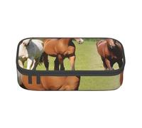 HEBSDFG Grande trousse à crayons imprimée de différents types de chevaux avec compartiment mignon pour l'école, le bureau, le maquillage, les voyages, Noir , Taille unique, Cartable