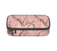 HEBSDFG Grande trousse à crayons imprimée planète - Joli compartiment - Organiseur de bureau - Trousse de maquillage pour l'école, le bureau, le maquillage, les voyages, Camouflage feuilles roses, One