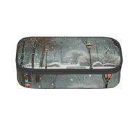 HEBSDFG Grande trousse à crayons imprimée Snow Falling in The Park avec compartiment mignon pour l'école, le bureau, le maquillage, les voyages, Noir , Taille unique, Cartable