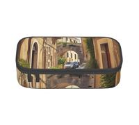 HEBSDFG Grande trousse à crayons italienne avec compartiment mignon pour l'école, le bureau, le maquillage, les voyages, Noir , Taille unique, Cartable