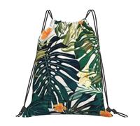 HEBSDFG Hammerhead Sharks Sac à dos de sport léger et réutilisable avec cordon de serrage pour femme, Fleurs tropicales d'été hawaïennes feuilles de palmier, One Size, Sac à dos de voyage