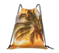 HEBSDFG Hammerhead Sharks Sac à dos de sport léger et réutilisable avec cordon de serrage pour femme, Plage tropicale palmier coucher de soleil, One Size, Sac à dos de voyage