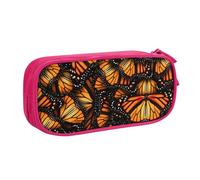 HEBSDFG Heaps of Orange Monarch Butterflies Trousse à crayons pour garçons et filles Noir Haute capacité Trousse de voyage Organiseur de maquillage pour étudiants, école, collège et bureau, rose, One