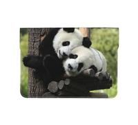HEBSDFG Housse en cuir pour ordinateur portable 13" - Motif pingouin heureux - Fine et résistante aux chocs - Pour bureau, école, voyage, Deux grands pandas., Taille unique