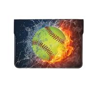 HEBSDFG Housse en cuir pour ordinateur portable de 13", motif Petoskey - Motif pierre - Fine et résistante aux chocs - Pour le bureau, l'école, les voyages, Orange Softball Baseball On Fire And Water