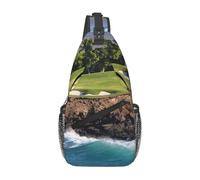 HEBSDFG Hunter Sac à dos à bandoulière avec fermeture éclair pour l'école, les voyages et le travail Vert, Terrain de golf hawaïen, One Size, Sac à dos en bandoulière