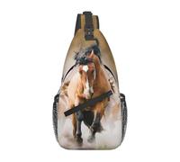 HEBSDFG Husky Puppies Sac à dos à bandoulière avec fermeture éclair pour l'école, les voyages et le travail, Chevaux, One Size, Sac à dos en bandoulière