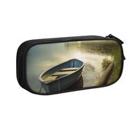 HEBSDFG Jolie trousse à crayons avec imprimé bateau sur la rive du lac pour garçons et filles - Trousse de voyage noire haute capacité pour étudiants, école, université, bureau, Noir , Taille unique