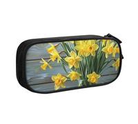 HEBSDFG Jolie trousse à crayons avec imprimé bouquet de jonquilles pour garçons et filles - Trousse de voyage noire haute capacité pour étudiants, école, université, bureau, Noir , Taille unique