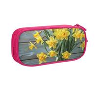 HEBSDFG Jolie trousse à crayons avec imprimé bouquet de jonquilles pour garçons et filles - Trousse de voyage noire haute capacité pour étudiants, école, université, bureau, rose, Taille unique