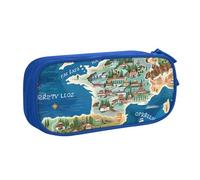 HEBSDFG Jolie trousse à crayons avec imprimé carte de la Grèce pour garçons et filles - Trousse de voyage noire haute capacité pour étudiants, école, université, bureau, bleu, Taille unique, Cartable