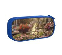 HEBSDFG Jolie trousse à crayons avec imprimé fleurs et vélos pour garçons et filles - Noir haute capacité - Trousse de voyage pour ranger des stylos et du maquillage pour étudiants, école, collège