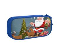 HEBSDFG Jolie trousse à crayons avec imprimé Merry Christmas pour garçons et filles - Trousse de voyage noire haute capacité pour étudiants, école, université, bureau, bleu, Taille unique, Cartable