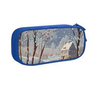 HEBSDFG Jolie trousse à crayons avec imprimé paysage d'hiver pour garçons et filles - Trousse de voyage noire haute capacité pour étudiants, école, université, bureau, bleu, Taille unique, Cartable